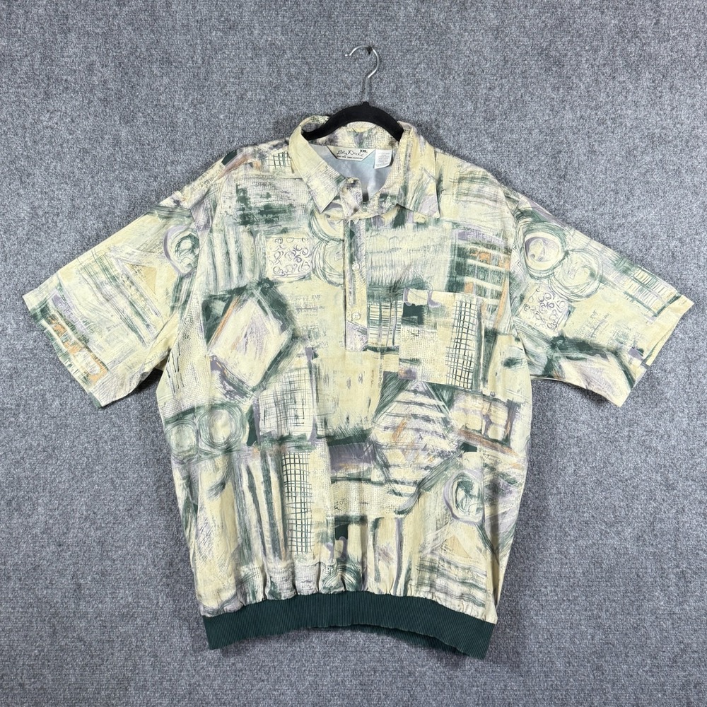 Vintage 70s Lilly Dache 1/2 Button Shirt Light Green Band Bottom Size 2XL #1988
